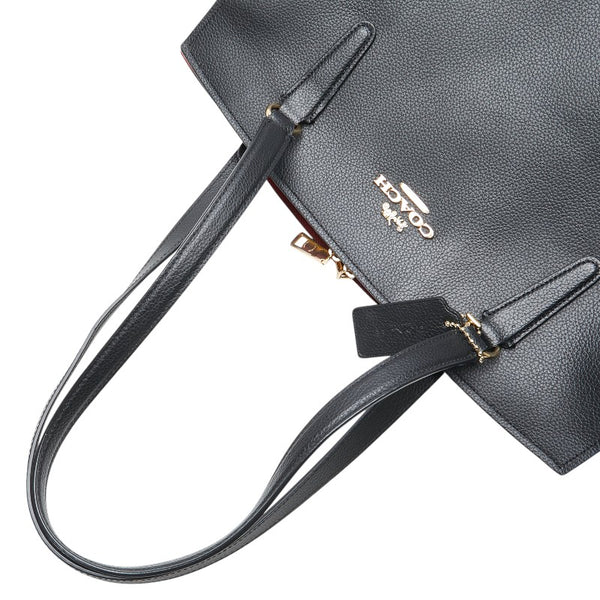 コーチ テイタム キャリーオール 40 ハンドバッグ トートバッグ C4077 ブラック トゥルーレッド レザー レディース COACH 【中古】
