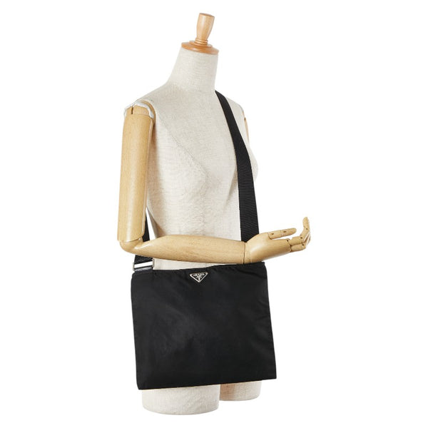 プラダ 三角ロゴプレート 斜め掛け ショルダーバッグ ブラック ナイロン レディース PRADA 【中古】