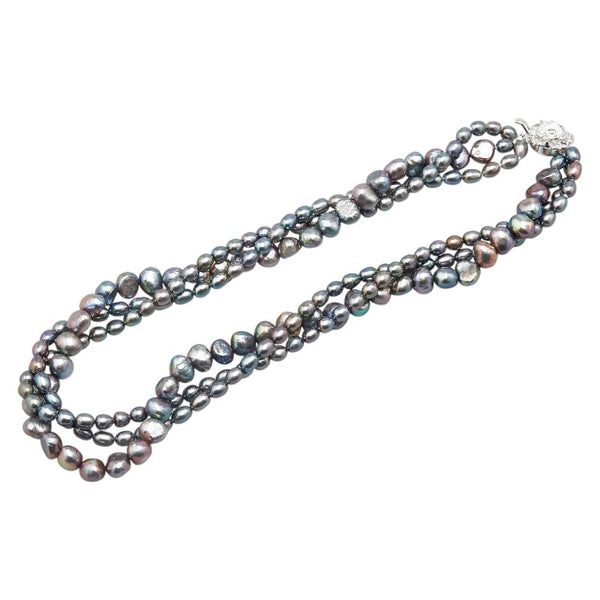 SV925 シルバー 淡水パール4.8～8.5mm 3連パール ネックレス レディース 【中古】