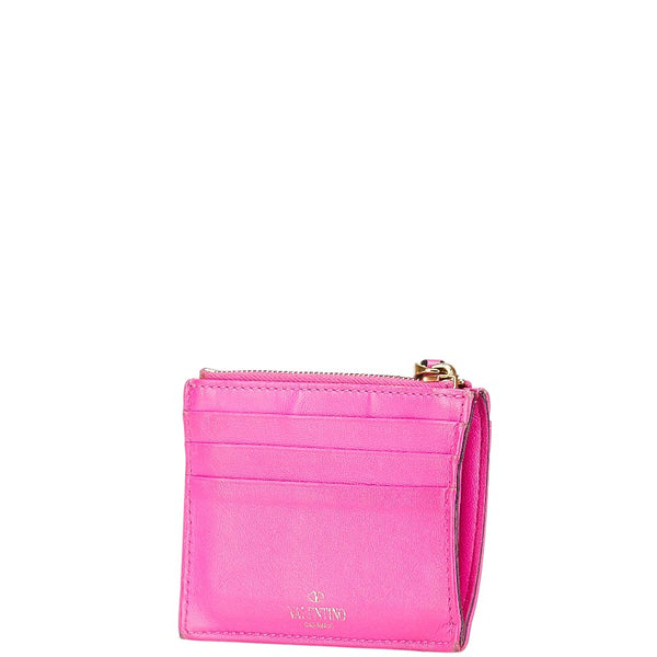ヴァレンティノ ローマンスタッズ コインケース ピンク ゴールド レザー レディース VALENTINO 【中古】