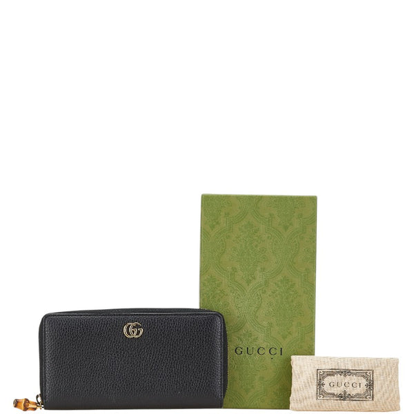 グッチ GGマーモント バンブー ラウンドファスナー ロングウォレット 長財布 739499 ブラック レザー レディース GUCCI 【中古】