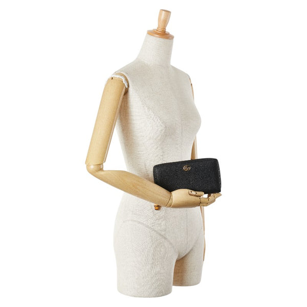 グッチ GGマーモント バンブー ラウンドファスナー ロングウォレット 長財布 739499 ブラック レザー レディース GUCCI 【中古】