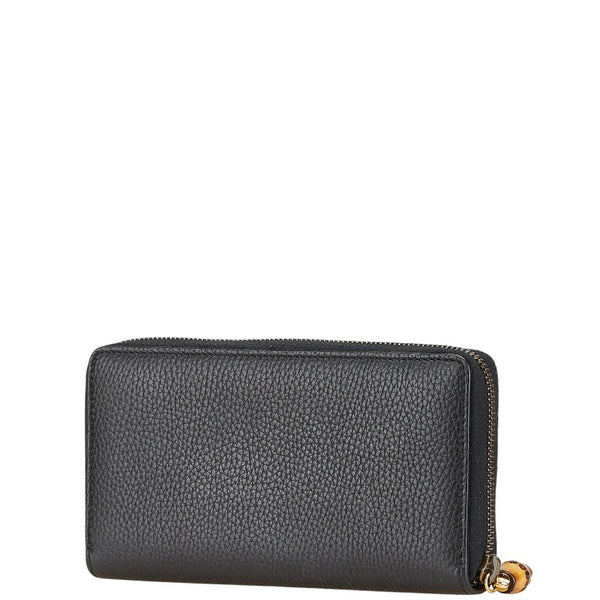 グッチ GGマーモント バンブー ラウンドファスナー ロングウォレット 長財布 739499 ブラック レザー レディース GUCCI 【中古】