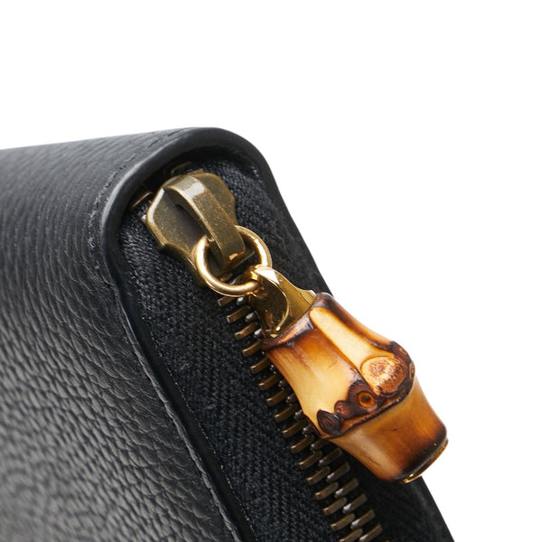 グッチ GGマーモント バンブー ラウンドファスナー ロングウォレット 長財布 739499 ブラック レザー レディース GUCCI 【中古】