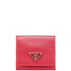 プラダ 三角ロゴプレート コインケース 小銭入れ ピンク レザー レディース PRADA 【中古】