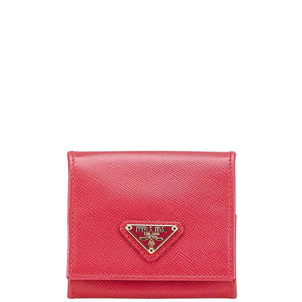 プラダ 三角ロゴプレート コインケース 小銭入れ ピンク レザー レディース PRADA 【中古】