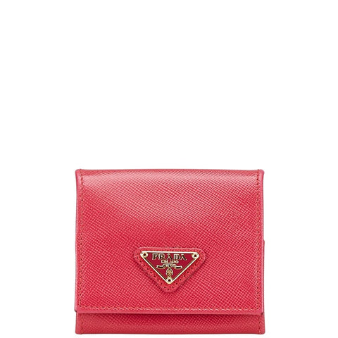 プラダ 三角ロゴプレート コインケース 小銭入れ ピンク レザー レディース PRADA 【中古】