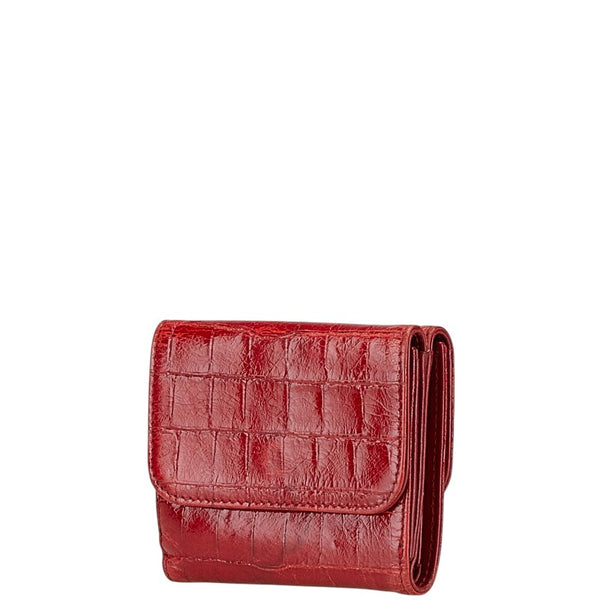 ミュウミュウ クロコ型押し 三つ折り財布 レッド レザー レディース MIUMIU 【中古】