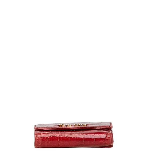 ミュウミュウ クロコ型押し 三つ折り財布 レッド レザー レディース MIUMIU 【中古】