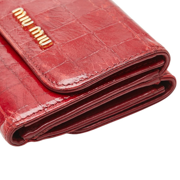 ミュウミュウ クロコ型押し 三つ折り財布 レッド レザー レディース MIUMIU 【中古】