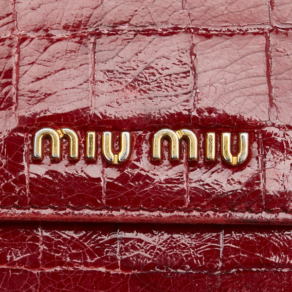 ミュウミュウ クロコ型押し 三つ折り財布 レッド レザー レディース MIUMIU 【中古】