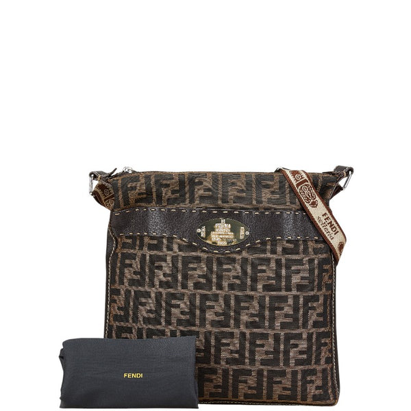 フェンディ ズッカ セレリア 斜め掛け ショルダーバッグ 8BT109 ブラウン キャンバス レザー レディース FENDI 【中古】
