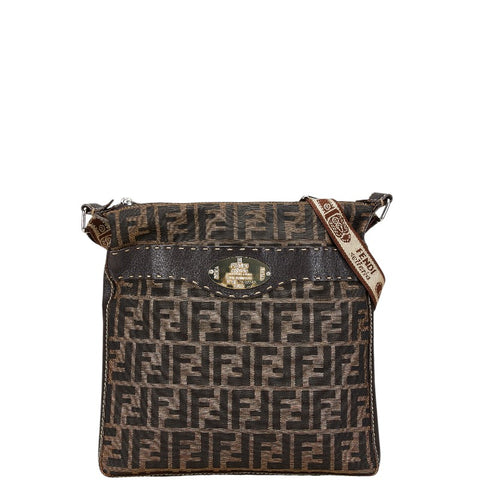 フェンディ ズッカ セレリア 斜め掛け ショルダーバッグ 8BT109 ブラウン キャンバス レザー レディース FENDI 【中古】