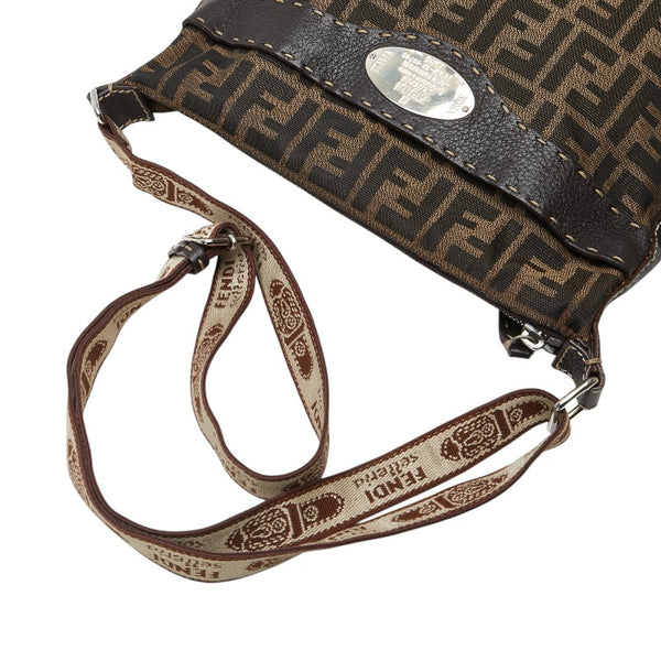 フェンディ ズッカ セレリア 斜め掛け ショルダーバッグ 8BT109 ブラウン キャンバス レザー レディース FENDI 【中古】