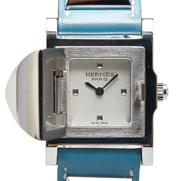 エルメス メドール 腕時計 ME2.210 クオーツ ホワイト文字盤 ステンレススチール レザー レディース HERMES 【中古】
