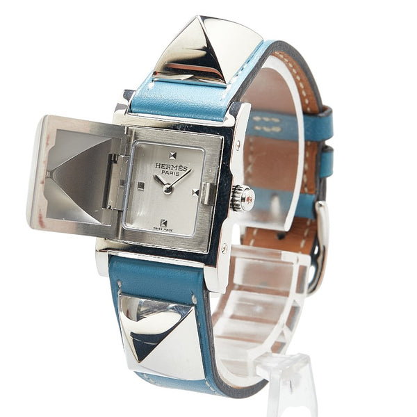 エルメス メドール 腕時計 ME2.210 クオーツ ホワイト文字盤 ステンレススチール レザー レディース HERMES 【中古】