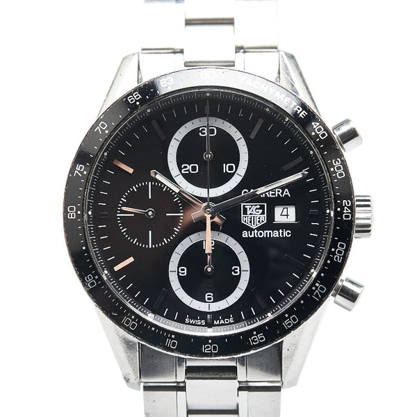 タグホイヤー カレラ 腕時計 CV2010-3 自動巻き ブラック文字盤 ステンレススチール レディース TAG HEUER 【中古】