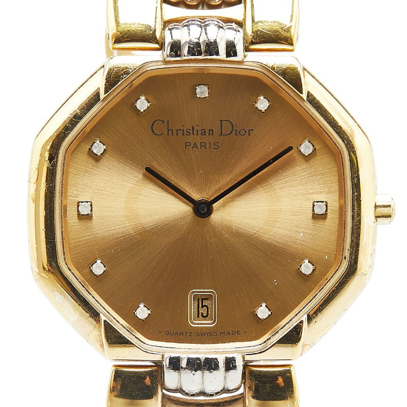クリスチャンディオール デポーズ オクタゴン 腕時計 45.134 クオーツ ゴールド文字盤 ステンレススチール レディース Christian Dior 【中古】