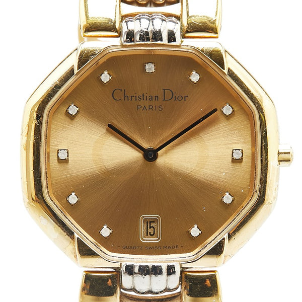 クリスチャンディオール デポーズ オクタゴン 腕時計 45.134 クオーツ ゴールド文字盤 ステンレススチール レディース Christian Dior 【中古】