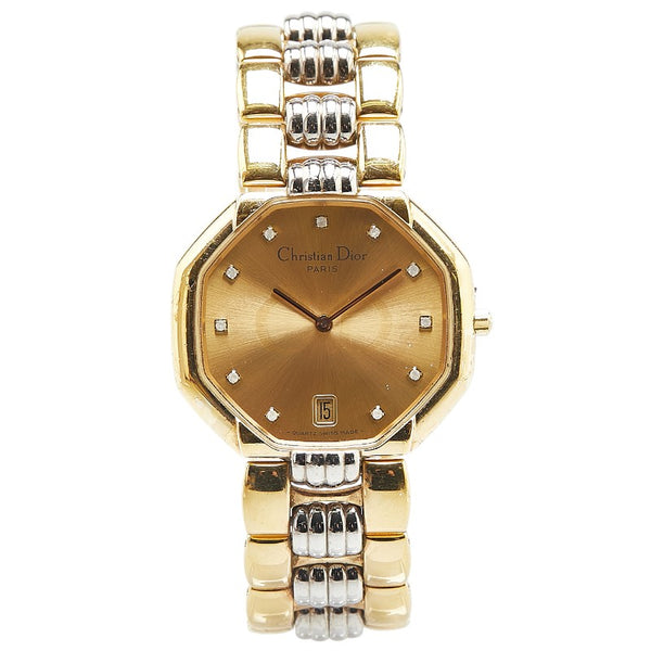 クリスチャンディオール デポーズ オクタゴン 腕時計 45.134 クオーツ ゴールド文字盤 ステンレススチール レディース Christian Dior 【中古】