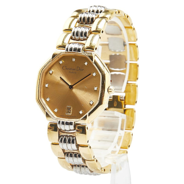 クリスチャンディオール デポーズ オクタゴン 腕時計 45.134 クオーツ ゴールド文字盤 ステンレススチール レディース Christian Dior 【中古】