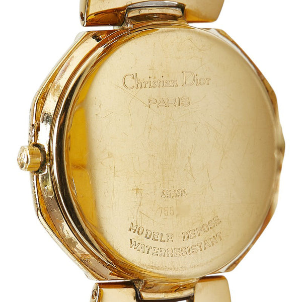 クリスチャンディオール デポーズ オクタゴン 腕時計 45.134 クオーツ ゴールド文字盤 ステンレススチール レディース Christian Dior 【中古】