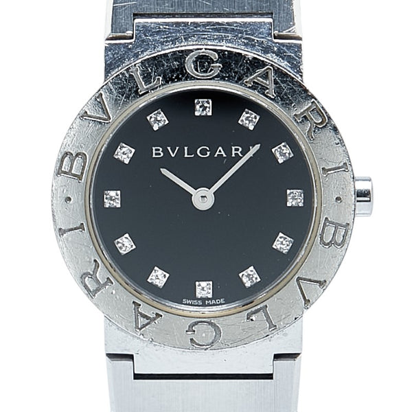 ブルガリ ブルガリブルガリ 12Pダイヤ 腕時計 BB26SS クオーツ ブラック文字盤 ステンレススチール レディース BVLGARI 【中古】