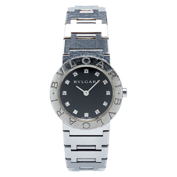 ブルガリ ブルガリブルガリ 12Pダイヤ 腕時計 BB26SS クオーツ ブラック文字盤 ステンレススチール レディース BVLGARI 【中古】