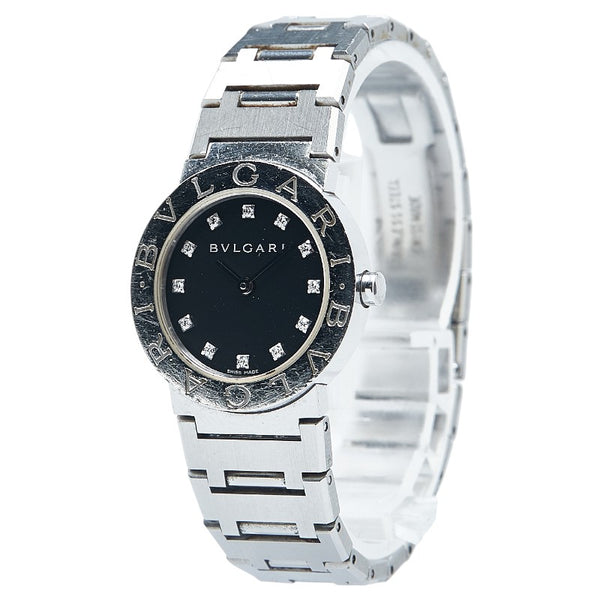 ブルガリ ブルガリブルガリ 12Pダイヤ 腕時計 BB26SS クオーツ ブラック文字盤 ステンレススチール レディース BVLGARI 【中古】