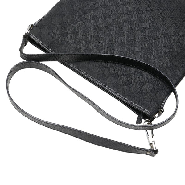 グッチ GGキャンバス 斜め掛け ショルダーバッグ 113013 ブラック キャンバス レザー レディース GUCCI 【中古】