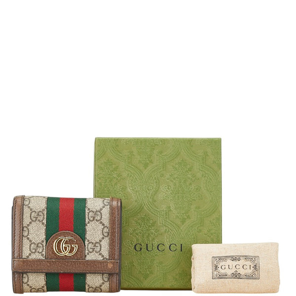 グッチ GGスプリーム オフィディア ダブルG シェリーライン 二つ折り財布 625703 ブラウン PVC レザー レディース GUCCI 【中古】