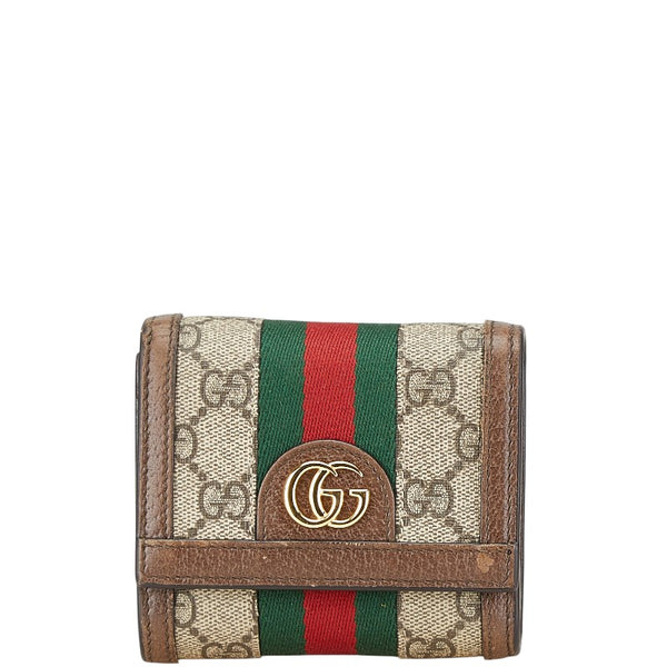 グッチ GGスプリーム オフィディア ダブルG シェリーライン 二つ折り財布 625703 ブラウン PVC レザー レディース GUCCI 【中古】