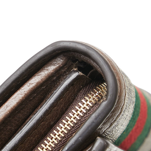 グッチ GGスプリーム オフィディア ダブルG シェリーライン 二つ折り財布 625703 ブラウン PVC レザー レディース GUCCI 【中古】