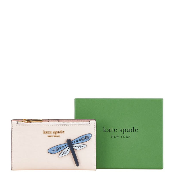 ケイトスペード ロゴ トンボ モチーフ ラインストーン 二つ折り財布 ピンク ブルー レザー レディース Kate Spade 【中古】