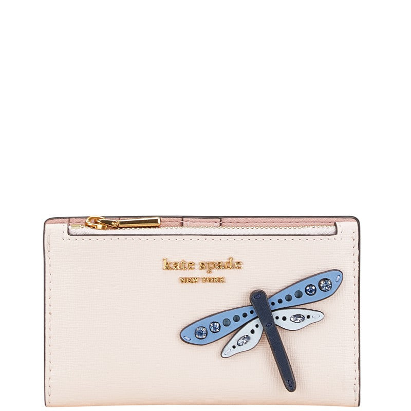 ケイトスペード ロゴ トンボ モチーフ ラインストーン 二つ折り財布 ピンク ブルー レザー レディース Kate Spade 【中古】