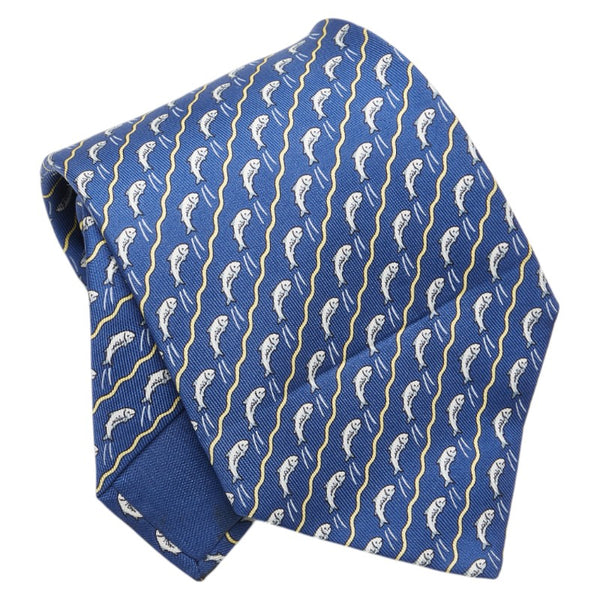 エルメス さかな 魚 ネクタイ ブルー マルチカラー シルク メンズ HERMES 【中古】