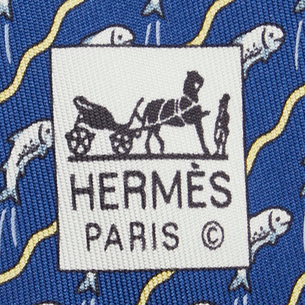 エルメス さかな 魚 ネクタイ ブルー マルチカラー シルク メンズ HERMES 【中古】