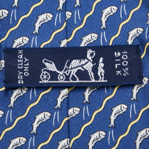 エルメス さかな 魚 ネクタイ ブルー マルチカラー シルク メンズ HERMES 【中古】