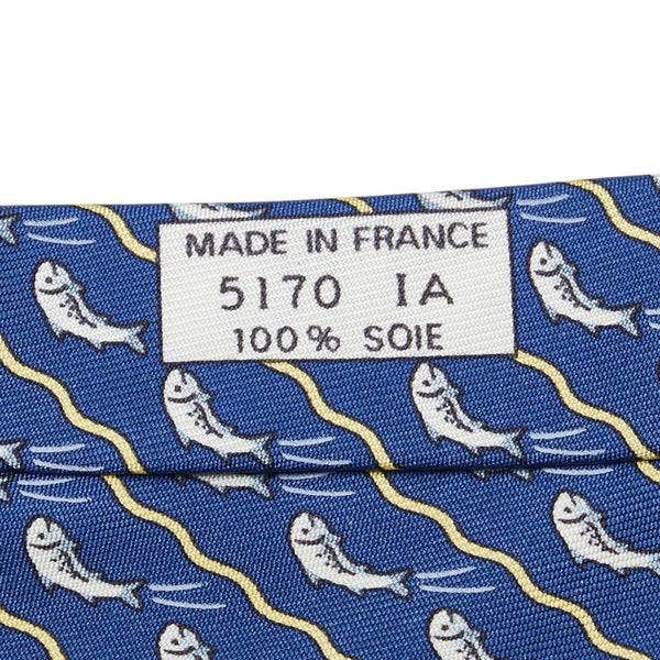 エルメス さかな 魚 ネクタイ ブルー マルチカラー シルク メンズ HERMES 【中古】