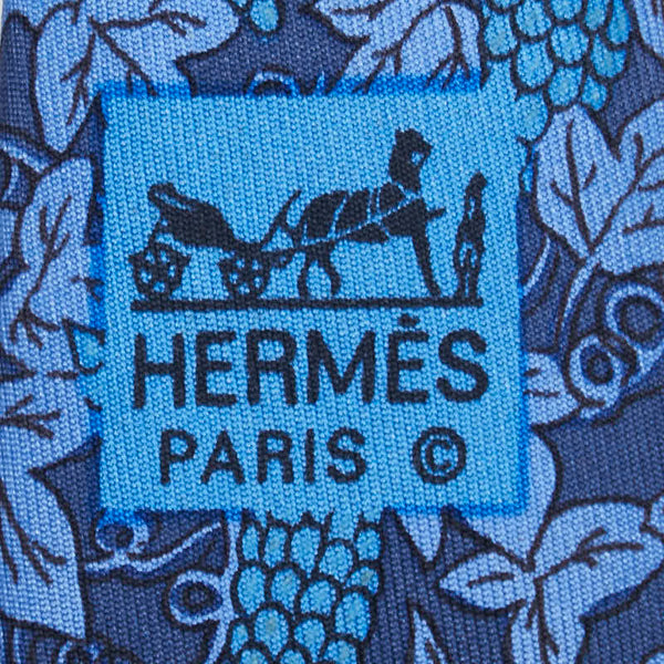 エルメス ぶどう 葡萄 ネクタイ ネイビー ブルー シルク メンズ HERMES 【中古】