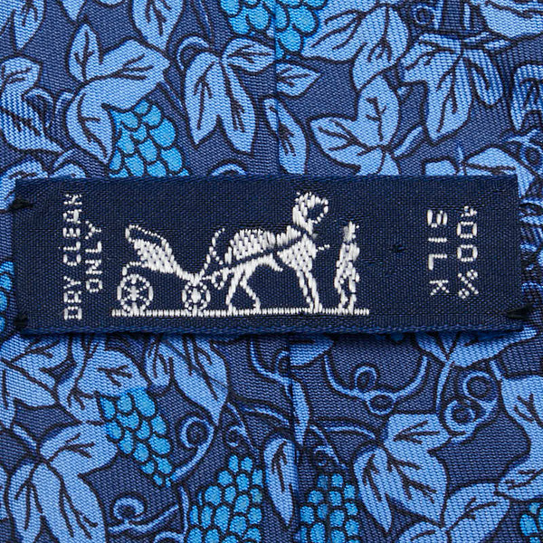 エルメス ぶどう 葡萄 ネクタイ ネイビー ブルー シルク メンズ HERMES 【中古】
