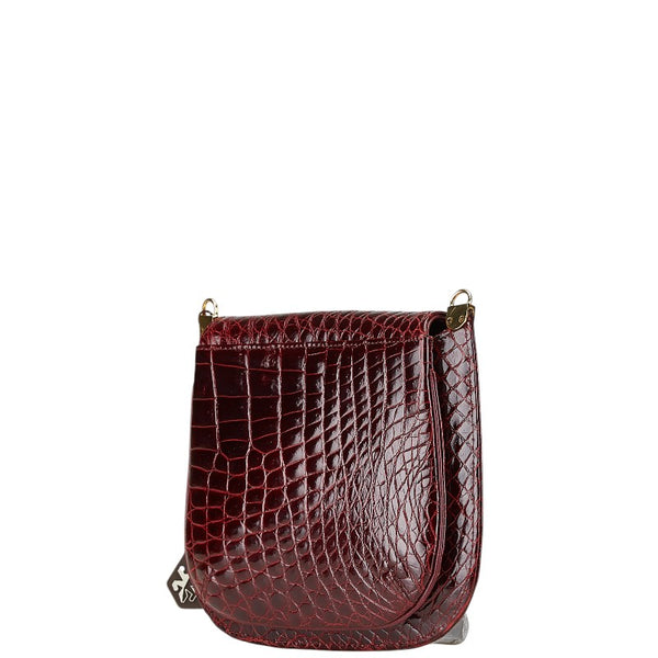 ALDO TORELLI アルドトレッリ クロコ型押し 斜め掛け ショルダーバッグ ボルドー ワインレッド レザー レディース 【中古】