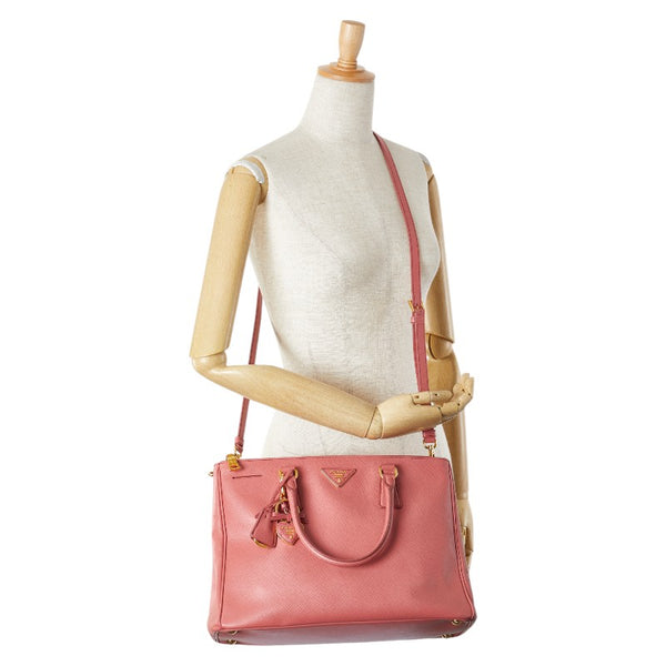 プラダ 三角ロゴプレート ガレリア ハンドバッグ ショルダーバッグ 2WAY BN1874 ピンク サフィアーノ レザー レディース PRADA 【中古】