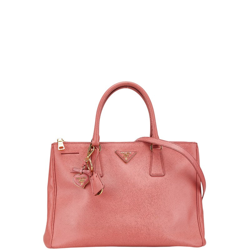 プラダ 三角ロゴプレート ガレリア ハンドバッグ ショルダーバッグ 2WAY BN1874 ピンク サフィアーノ レザー レディース PRADA 【中古】