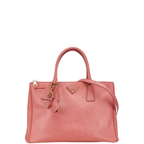 プラダ 三角ロゴプレート ガレリア ハンドバッグ ショルダーバッグ 2WAY BN1874 ピンク サフィアーノ レザー レディース PRADA 【中古】