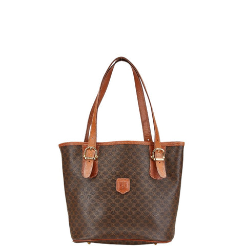 セリーヌ マカダム ハンドバッグ トートバッグ ブラウン PVC レザー レディース CELINE 【中古】