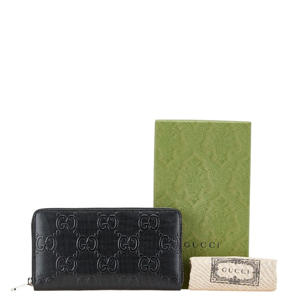グッチ GGエンボス ジップアラウンド オーガナイザー 長財布 625563 ブラック レザー レディース GUCCI 【中古】