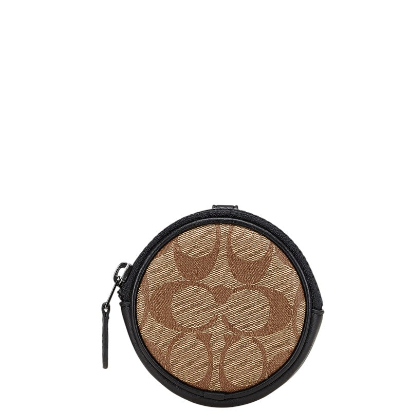 コーチ シグネチャー ラウンド型 コインケース ポーチ ブラウン ブラック PVC レザー レディース COACH 【中古】