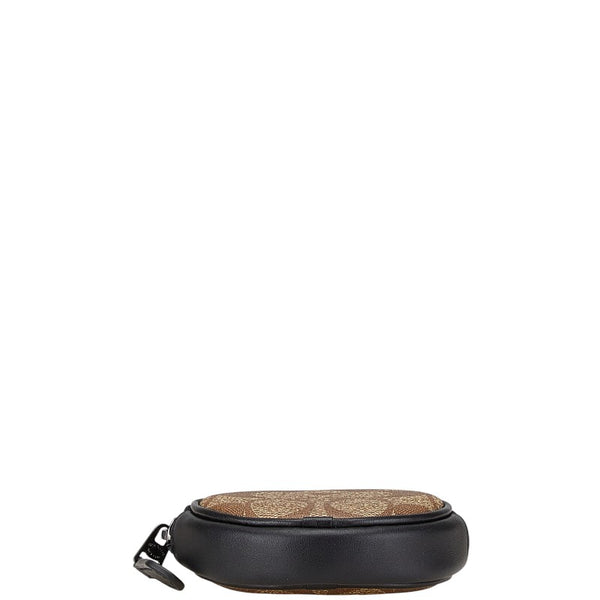 コーチ シグネチャー ラウンド型 コインケース ポーチ ブラウン ブラック PVC レザー レディース COACH 【中古】