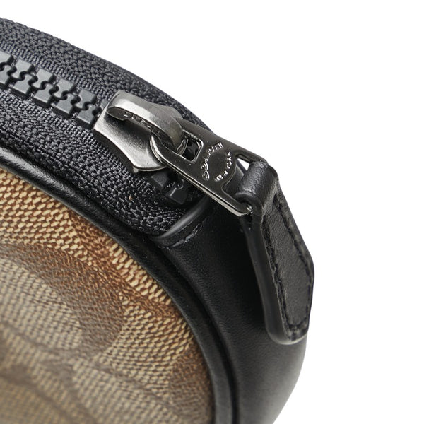 コーチ シグネチャー ラウンド型 コインケース ポーチ ブラウン ブラック PVC レザー レディース COACH 【中古】